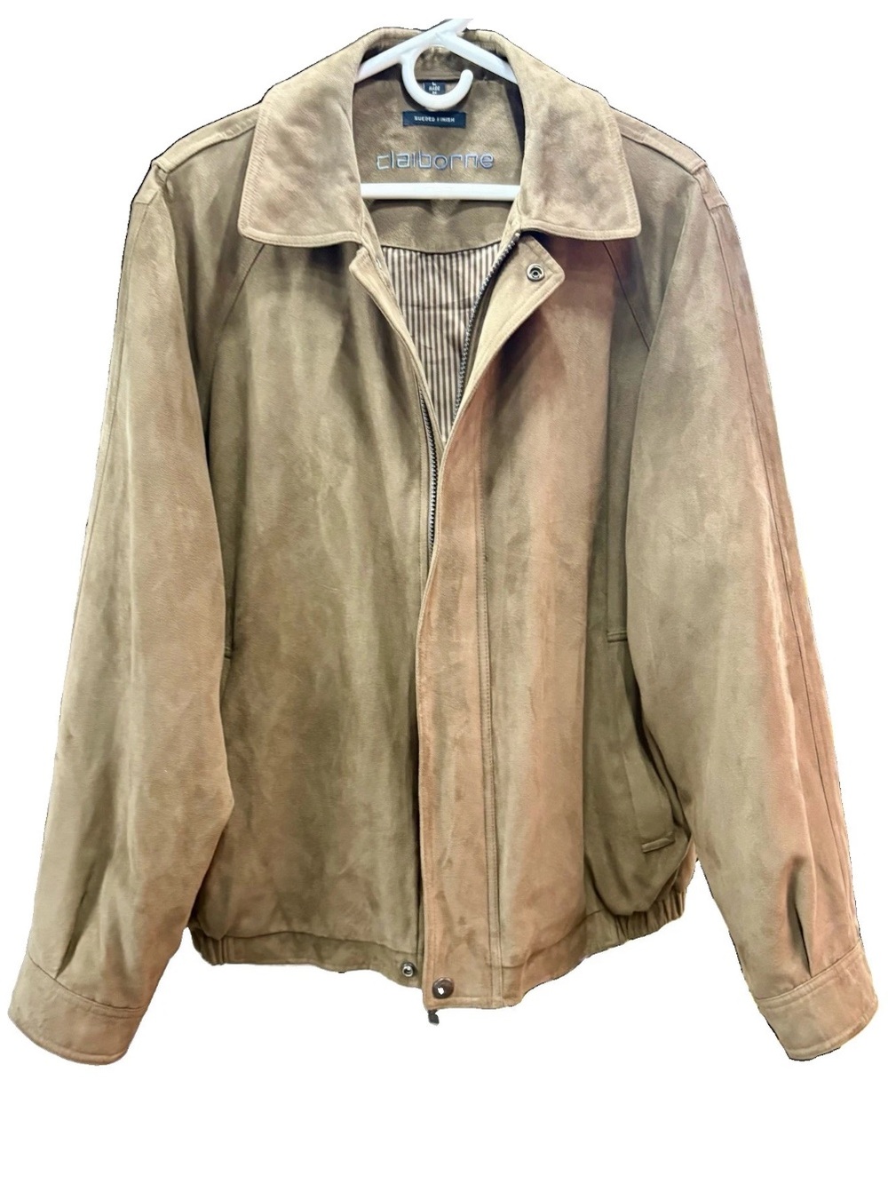VTG 80s 90s CLAIBORNE Sueded Flight Bomber Jacket LG Zip Lined Camel Brown EUC